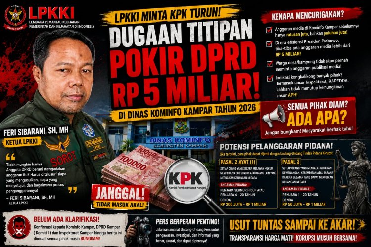 LPKKI Minta KPK Telusuri Dugaan “Titipan” Pokir Rp5 Miliar di Kominfo Kampar